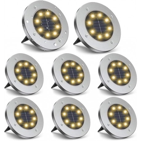 8 Pack of 2 Solar Ground Lights,8 LED Solar Garden