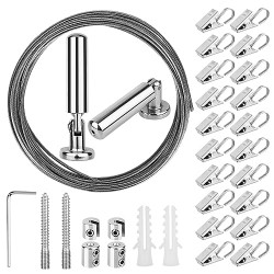 Wall Mount Art Projects Display Curtain Rod Set (5 Meters) with 20 Clips