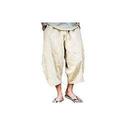 Mens Casual Baggy Cotton Linen Pocket Lounge Harem Pants Beach Long Shorts