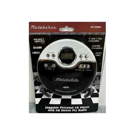 Studebaker Retro Joggable Personal CD Player W/FM Radio Black & White SB3703BWA