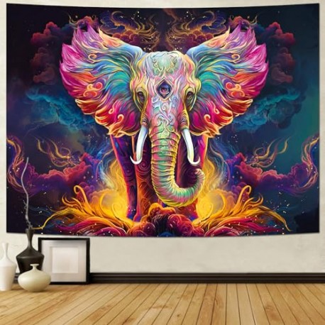 Psychedelic Elephant Tapestry Trippy Watercolor