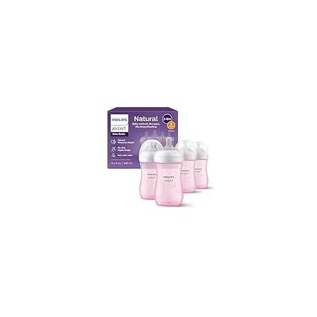 Philips Avent Natural Baby Bottles 9oz, Pink, 4-Pack, SCY903/14