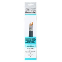 Winsor & Newton Foundation Watercolour Brush Set, Short Handle, Round Filbert & Flat, 4 Pack