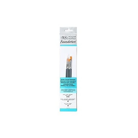 Winsor & Newton Foundation Watercolour Brush Set, Short Handle, Round Filbert & Flat, 4 Pack