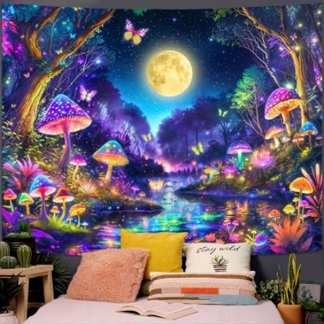 Blacklight Tapestry Butterfly Moon Wall Tapestry