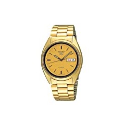 SNXL72 Seiko 5 Automatic Gold-Tone Stainless Steel Bracelet Watch with Patterned Dial