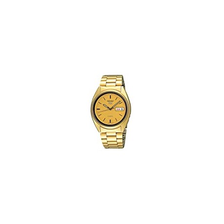 SNXL72 Seiko 5 Automatic Gold-Tone Stainless Steel Bracelet Watch with Patterned Dial