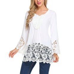 Women's Casual Tops Lace Splice Flare Sleeve Flowy Loose Peplum Boho Blouse T-Shirt Tops