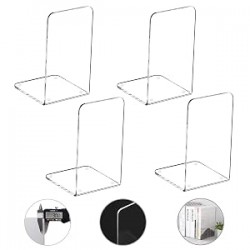 MerryNine Clear Book Ends 4pcs, Acrylic Bookends for Shelves, Non-Sl