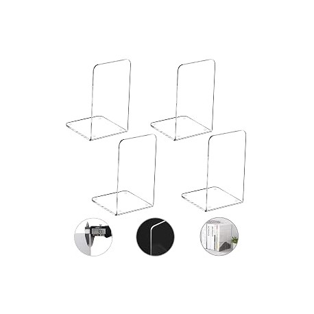 MerryNine Clear Book Ends 4pcs, Acrylic Bookends for Shelves, Non-Sl