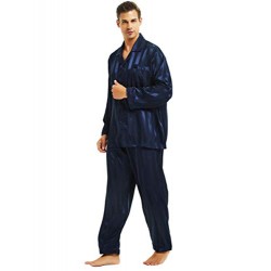 Long Button-Down Pajamas Set, Stripped