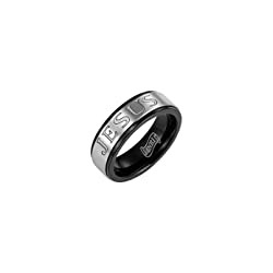 Men's Ring 7mm Wide Engraved Jesus INRI with Cross