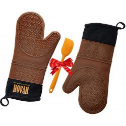 Silicone Oven Mitts - 1 Pair of Oven Mitts, with 1 Free Spatula