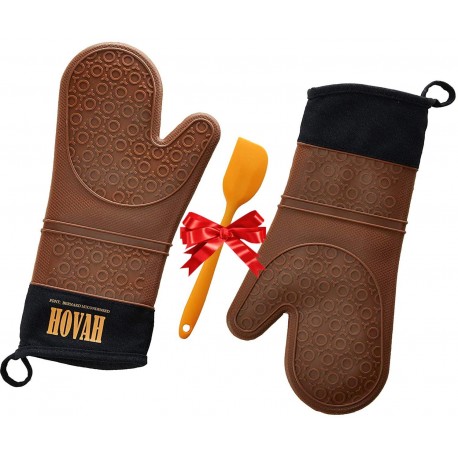 Silicone Oven Mitts - 1 Pair of Oven Mitts, with 1 Free Spatula