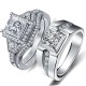 10k White Gold Plated White AAA Cz Wedding Engagement Ring Band Set
