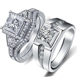 10k White Gold Plated White AAA Cz Wedding Engagement Ring Band Set