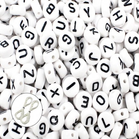 600pcs 4x7mm Acrylic White Round Letter Beads for Bracelets