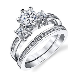 Wedding Engagement Ring 2 Piece Set Band