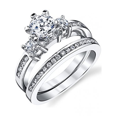 Wedding Engagement Ring 2 Piece Set Band