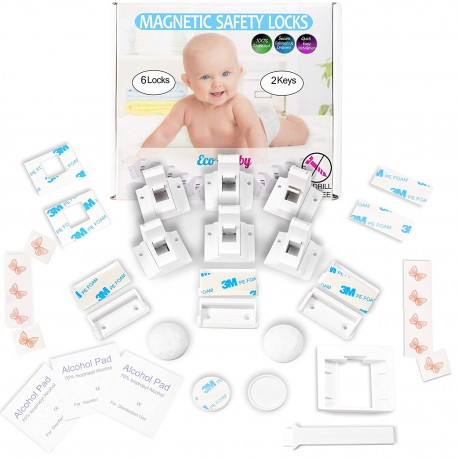 Eco-Baby Magnetic Cabinet Locks (6 Locks & 2 Keys)