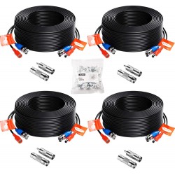 4 Pack 100ft (30 Meters) 2-in-1 Video Power Cable, BNC Extension