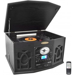 Pyle Vintage Turntable - Retro Vinyl Stereo System With Bluetooth, Cassette and CD Player, USB Reader, SD Card and Speakers
