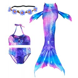 3 Pcs Girls Swimsuit Mermaid Tails for Swimming Princess Bikini Bathing Suit Set