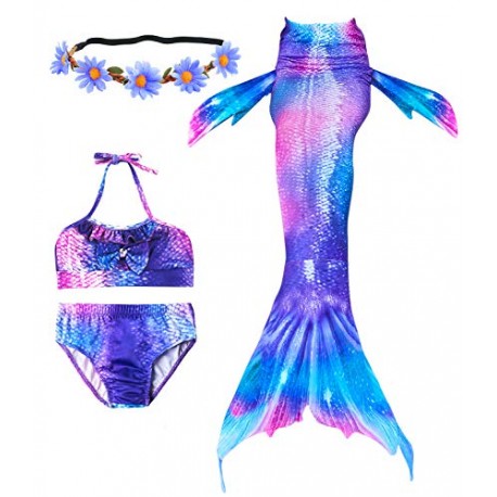 3 Pcs Girls Swimsuit Mermaid Tails for Swimming Princess Bikini Bathing Suit Set
