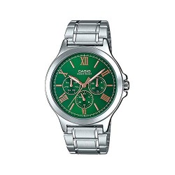 MTP-V300D-3A Men's Standard Stainless Steel Multifunction Green Dial Watch
