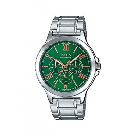 MTP-V300D-3A Men's Standard Stainless Steel Multifunction Green Dial Watch