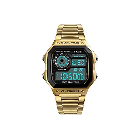 Dual Time Alarm Stopwatch Countdown Backlight Waterproof Watch