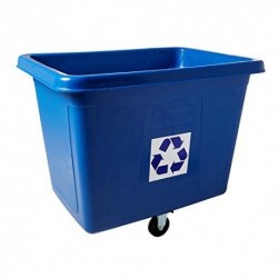 Rubbermaid Commercial Recycling Cube Truck, Rectangular, Polyethylene, 500-Pound Capacity, Blue (461673BE)