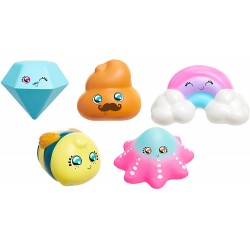Squish-Dee-Lish Series 2: 5 Pack Slow Rising Squishy Toy- Diamond/Brown Poo Blue Rainbow/Teal/Pink Starfish/Bumblebee