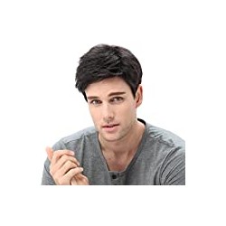 Men Short Black Wigs Male Guy Layered Wavy Halloween Cosplay Anime Party Father's Day Gifts for Dad Hair Black