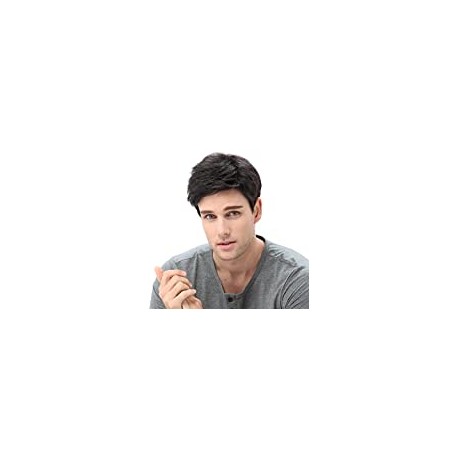 Men Short Black Wigs Male Guy Layered Wavy Halloween Cosplay Anime Party Father's Day Gifts for Dad Hair Black