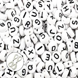 600pcs 4x7mm Acrylic White Round Letter Beads for Bracelets and Jewelry Making, with Thread (A)