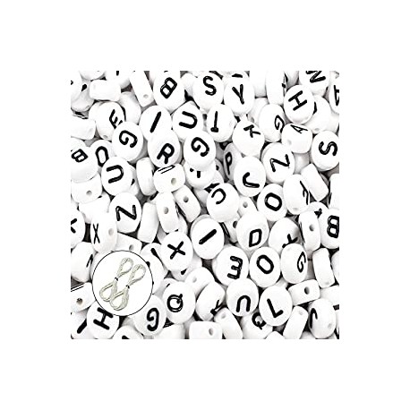 600pcs 4x7mm Acrylic White Round Letter Beads for Bracelets and Jewelry Making, with Thread (A)