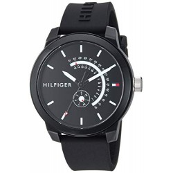 Men's Denim Quartz Watch with Silicone Strap, Black