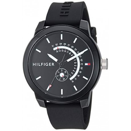 Men's Denim Quartz Watch with Silicone Strap, Black