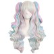 Multi-color Lolita Long Curly Clip on Ponytails Cosplay Wig (Pink/Blue/Blonde)