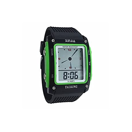 Spanish Talking Watch for The Blind and Elderly Digital Sport Wrist Watch (Black and Green)