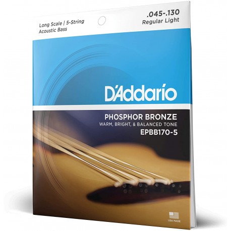 D'Addario EPBB170-5 Phosphor Bronze 5-String Acoustic Bass Strings, Long Scale, 45-130