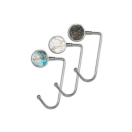 Cheliz Purse Hook Set of 3 - Hanger Table Hanger Holder Womens Bag Storage (long3-Marble)