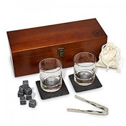 Whiskey Stones - Bourbon Glass Bar Set, 8 Whiskey Rocks and 2 Stone Coasters