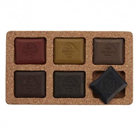 Artist Water Soluble Tailors Chalk Set of 6 Beautiful Colors (in Cork Box), Earth Tone 6 Pc Set