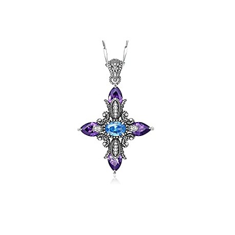 925 Sterling Silver Synthetic Amethyst Dainty Cross Necklace for Women 18 Inch