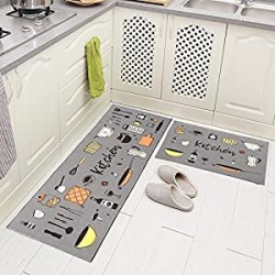 2 Piece Non-Slip Kitchen Rug TPR Non-Skid Backing Mat