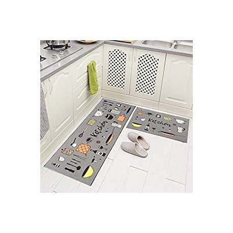 2 Piece Non-Slip Kitchen Rug TPR Non-Skid Backing Mat