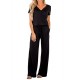 Womens Casual V Neck Wide Legs Long Pant