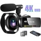 4K Camcorder with Microphone Vlogging Camera YouTube Camera Recorder Ultra HD 30MP 3.0" IPS Touch Screen